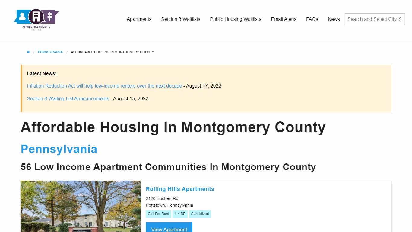 Low Income Apartments in Montgomery County, Pennsylvania